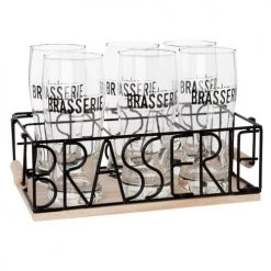 Maisons Du Monde Verres De Bar Chopes En Verre (x6) Et Support En Métal Et Pin