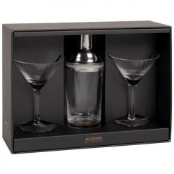 Maisons Du Monde Verres De Bar Coffret Coupes à Cocktail En Verre Strié (x2) Et Shaker En Métal Argenté
