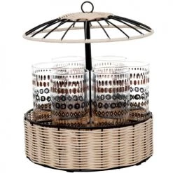 Maisons Du Monde Verres à Eau Coffret Verres (x6) Et Support Paillote En Bois Beige Et Métal Noir