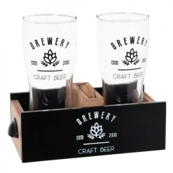Maisons Du Monde Verres De Bar Composition Verres à Bière (x2) Et Dessous De Verre En Bois D'eucalyptus
