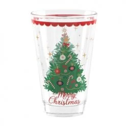 Maisons Du Monde Vaisselle De Noël Gobelet En Verre Imprimé Sapin De Noël Vert, Rouge Et Doré - Lot De 6