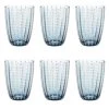 Maisons Du Monde Verres à Eau Gobelet En Verre Teinté Bleu Gris Motifs Traits Blancs - Lot De 6