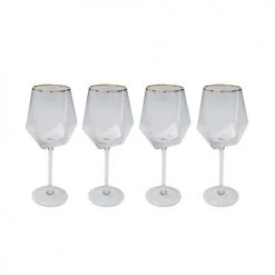 Kare Design Verres à Vin Lot De 4 - Verre à Vin En Verre Bord Doré