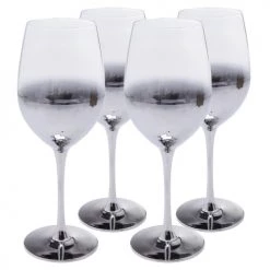 Kare Design Verres à Vin Lot De 4 - Verre à Vin En Verre Transparent Et Argenté