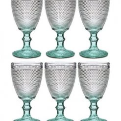 Wadiga Verres à Vin Pieds Turquoise Points 33cl - Lot De 6