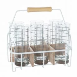 Maisons Du Monde Verres à Eau Verres En Verre Motifs à Carreaux Bleu Gris Et Support En Métal Blanc