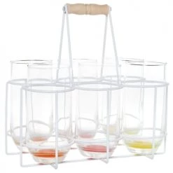 Maisons Du Monde Verres à Eau Verres En Verre (x6) Et Support En Métal Blanc Et Bleu