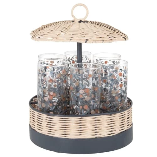 Maisons Du Monde Verres à Eau Verres (x6) En Verre Transparent Motif Floral Bleu Gris Et Rose Support Façon Paillotte En Rotin 1 Maisons Du Monde Verres à Eau Verres (x6) En Verre Transparent Motif Floral Bleu Gris Et Rose Support Façon Paillotte En Rotin